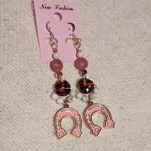 Pink Horseshoe Dangle Earrings
